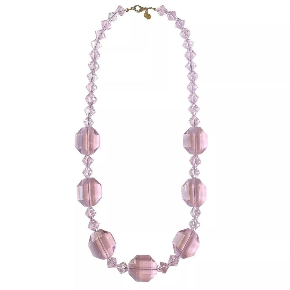 Christian Dior Massive Pink Glass Faceted Crystal Strand Statement Necklace